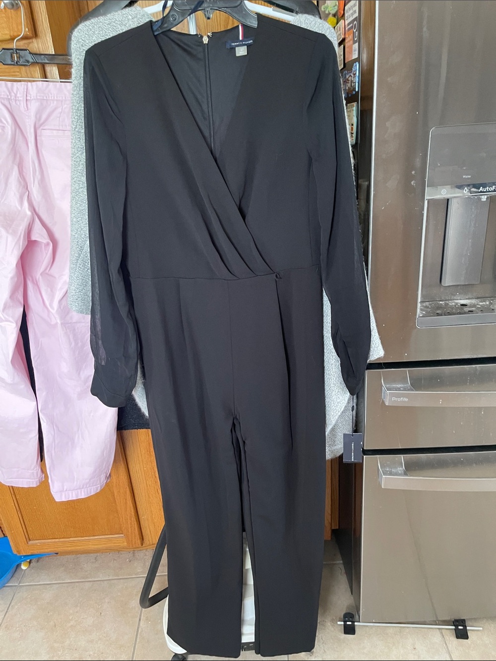 Tommy Hilfiger Black Scuba Crepe Jumpsuit with Chiffon Sleeves Size 10